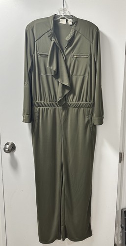 CHICO'S Olive Green One Piece Romper Utility Suit Sz 2 Petite women's