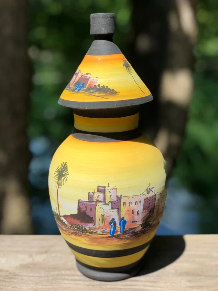 Jarrón pintado a mano - escena del desierto del Sahara - Oriente Medio Foto 2 de 4