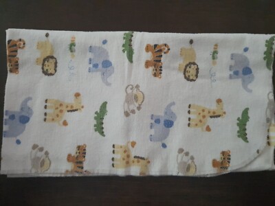 Just Born Baby Crib Receiving Blanket Zoo Animals Monkeys Tigers Lions EUC