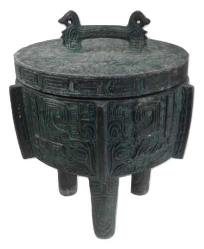 James Mont Bronze Asian Ice Bucket, Mid-Century Chinese Faux Bronze Patina Jade
