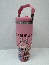 Cute Pink Labubu Tumbler Handle With Straw Cu...