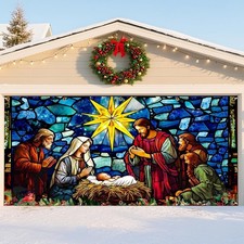 Christmas Nativity Garage Door Banner Cover Decoration - 16 X 7 Ft Christmas Rel