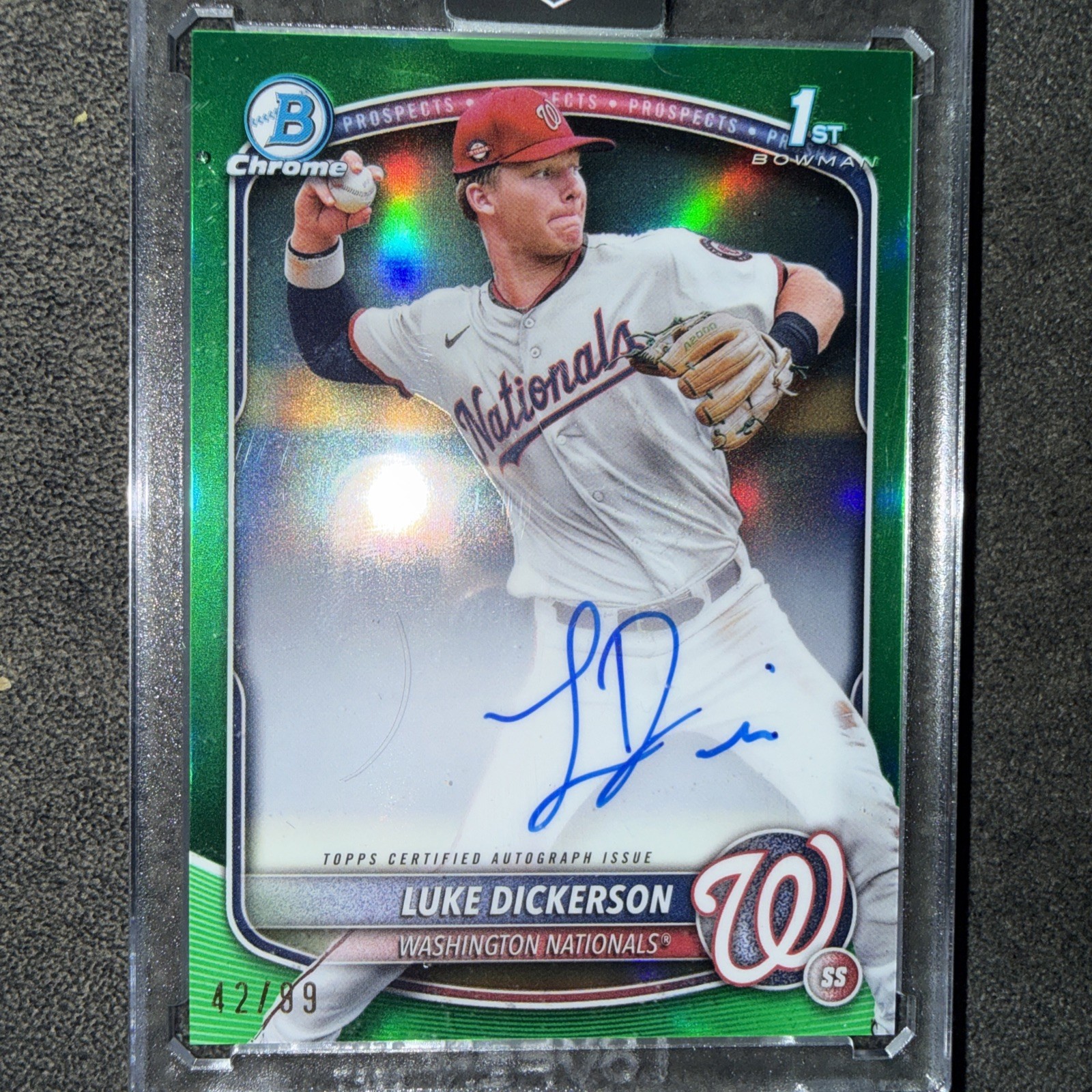 2025 Bowman Chrome Luke Dickerson Green Refractor Auto /99 1st Auto Nationals