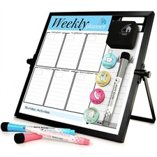 Small Desktop White Board with Weekly Planner 10x10 inch, Magnetic to Do List...