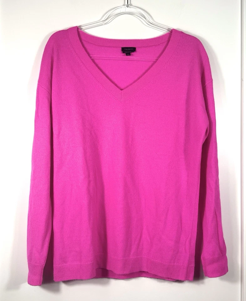 Suéter Talbots 100 % cachemir L rosa cuello en V tejido suave para mujer Foto 2 de 4
