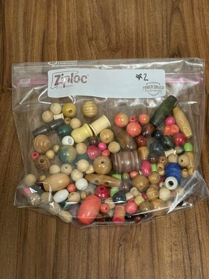 Lot Of Loose Vintage Wooden Beads - Assorted Sizes, Colors, Textures & Shapes
