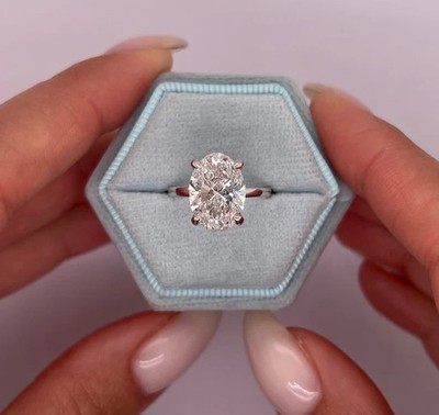 Prong Setting 3.60 Ct Oval Cut White Moissanite Engagement Wedding Ring