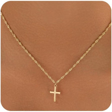 Cross Necklace for Women Girls Trendy  Dainty 14K Gold Silver Plated Minimalist C