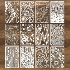 12Pcs Mixed Stencils for Painting, Art Stencils for Crafts Reusable, Wood Grains