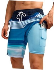 Mens Swim Trunks Quick Dry Bathing Suit Board Large Blue and White Stripes