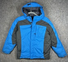Columbia Omni-Shield Boys Jacket M 10/12 Blue Gray Insulated Hooded Ski Coat