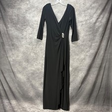 LRL Ralph Lauren Evening Gown Maxi Dress Size 8 Faux Wrap Black Rhinestone Clasp