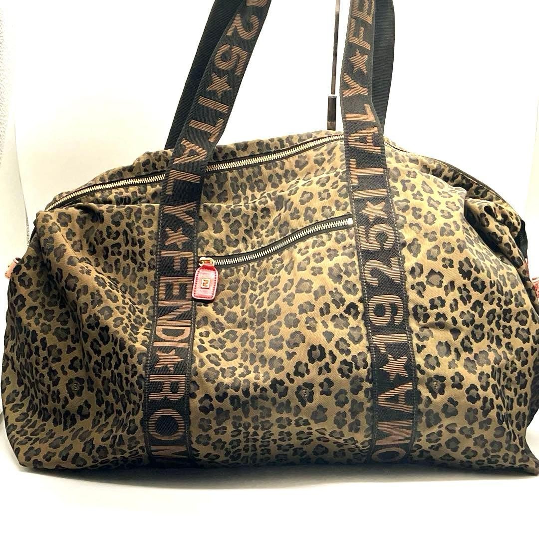 Fendi Leopard Pattern Boston Bag Large Capacity 1… - image 1