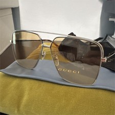 Gucci Women  s Aviator Sunglasses Silver Metal Frame Brown Tinted Lenses