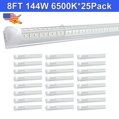 25 Pack 8 Ft Shop Lights Garage 144W 6500K T8 8' LED Bulbs Integrated Fixture