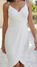 GUESS Los Angeles White Solid Wrap Dress V-Neck Spaghetti Strap Zip Midi 8