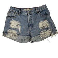 Vintage Levi's 550 Cutoff Jean Shorts Women's 12 Distressed 2005 USA Red Tab