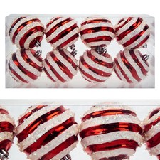Red & White Stripe Baubles Candy Cane (8 Pack) - Christmas Decorations