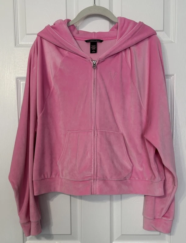 victoria-secret-vs cropped velour full zip pockets cozy soft hoodie