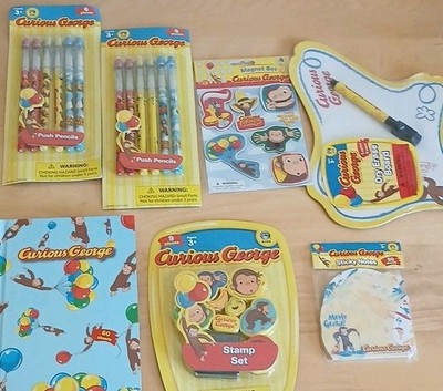 Curious George Lot 7~ Stamps, Magnets, Dry Erase, Sticky Notes, Pencils, Journal