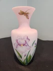 FENTON 2015 LIMITED (#3 of 5) KIM BARLEY TAPERED VASE w IRISES & DRAGONFLY
