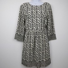 Madewell Womens 2 Black Cream 100% Silk Geometric Mini Striped Dress Zip E2878