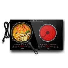 2 Burners Electric Cooktop, 24" Built-in & Countertop Stove, Two Burner Ceram...