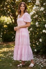 LoveShackFancy Ryan Maxi Dress Pink Hand Dyed Pink Rose Sz 0