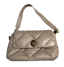 Kurt Geiger London Quilted Leather Shoulder Bag Taupe Beige Gold Eagle Head