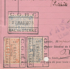 BELGIUM Old Rare Revenue Diff. Values Tied Document 1925