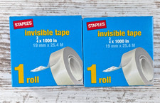 Staples Invisible Tape, 3/4" x 1000 - 19mm X 25m - 2 Sealed Rolls