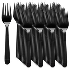 500 Pcs Halloween Plastic Black Forks Heavy Duty 7 Inches Disposable Solid Fo...