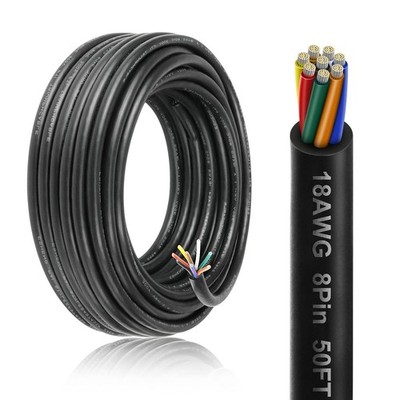 50FT 18 Gauge 8 Conductor Electrical Wire, 18AWG PVC 50FT/15M, black 