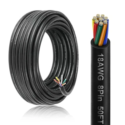 LEDLAMPSWORLD 50FT 18 Gauge 8 Conductor Electrical Wire, 18AWG PVC 50FT/15M, black