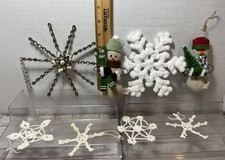 Crocheted Lace Stiff White Snowflake Doily Christmas Ornaments Snowman LOT