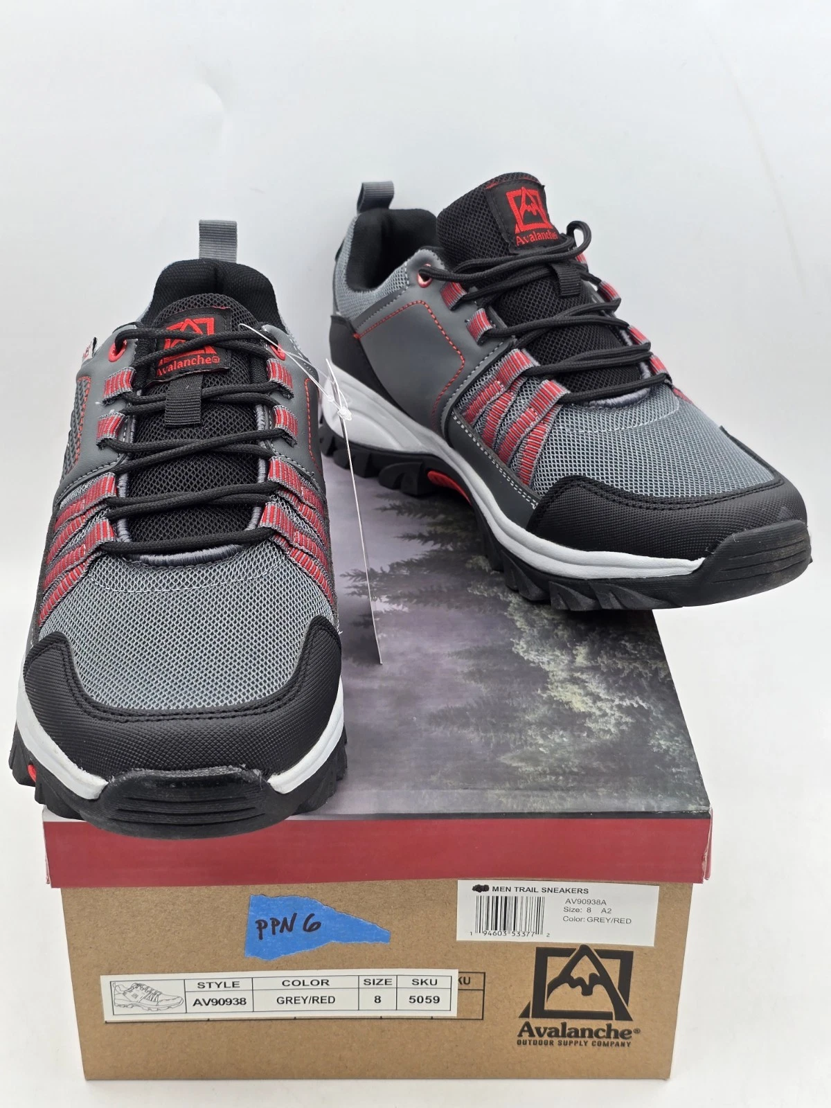 Avalanche Hiking Trail Shoes Size 8 Mens Lace Up Lies AV90938 Grey Red