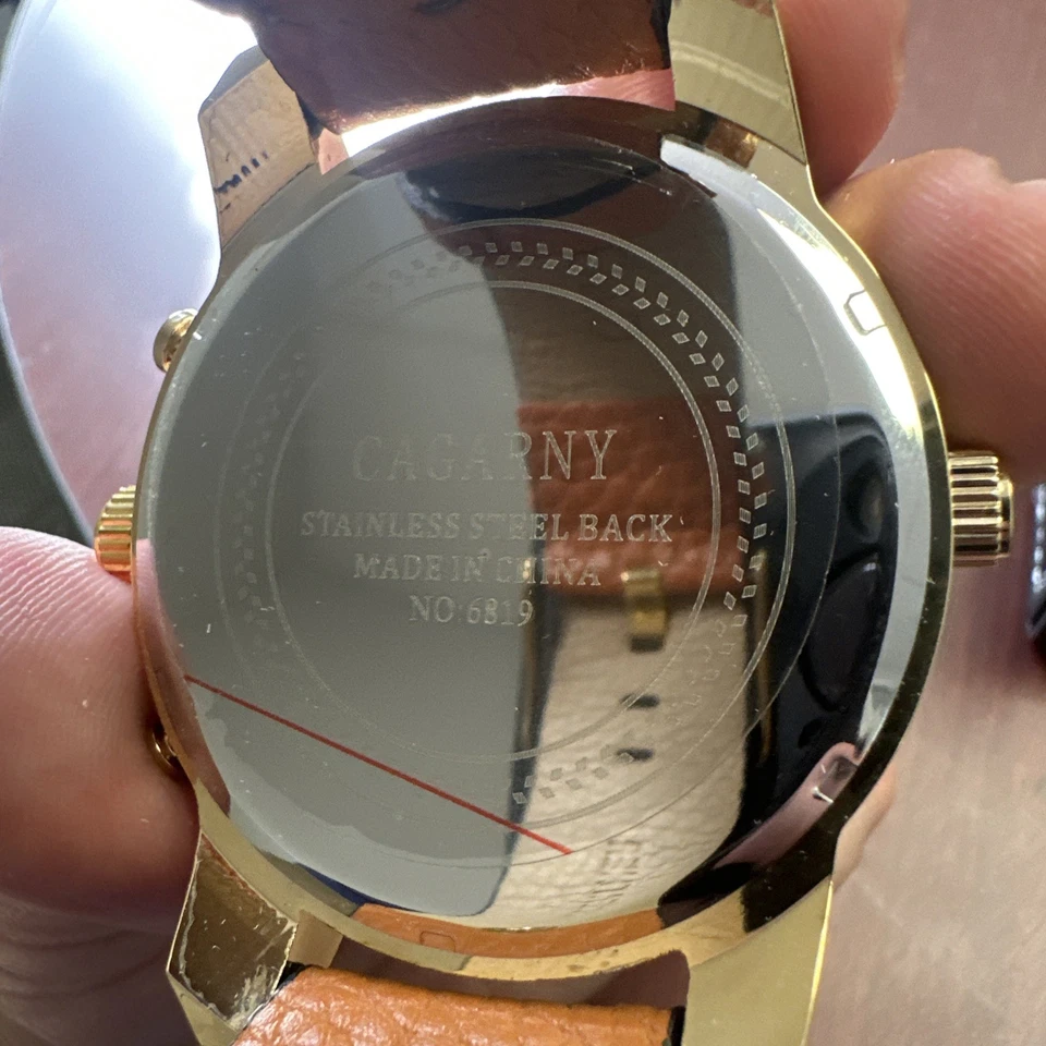 Relógio de quartzo masculino CAGARNY 6819 pulseira de couro movimento duplo - Novo com caixa - Imagem 4 de 4