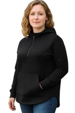 Ideology Plus Size Relaxed Quilted Half-Zip Hoodie 3X New Women Black