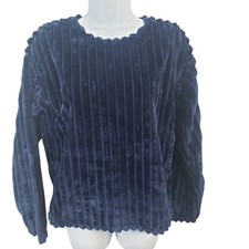 Cuidado con el Perro Navy Blue Plush Corduroy Long Sleeve Top Size M