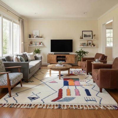 Moroccan Berber White Wool Rug   Vibrant White Kilim with Colorful Tribal Motifs