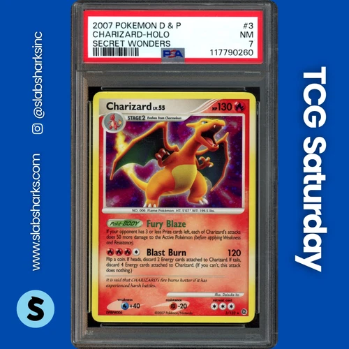 2007 POKEMON DIAMOND & PEARL SECRET WONDERS #3/132 CHARIZARD HOLO PSA 7