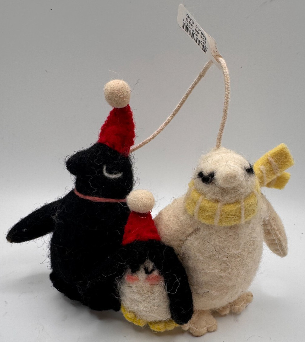 NWT Anthropologie Penguin Family Ornament Christmas Holiday Felted 4