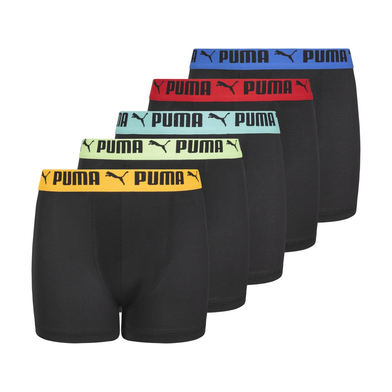 PUMA Boys' 5 Pack Performance Boxer Briefs, Black/Bright, Large, Black/Bright 