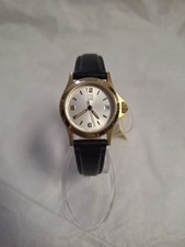 Esq by Movado Gold with Silver Dial Steel Black Leather Ladies Watch