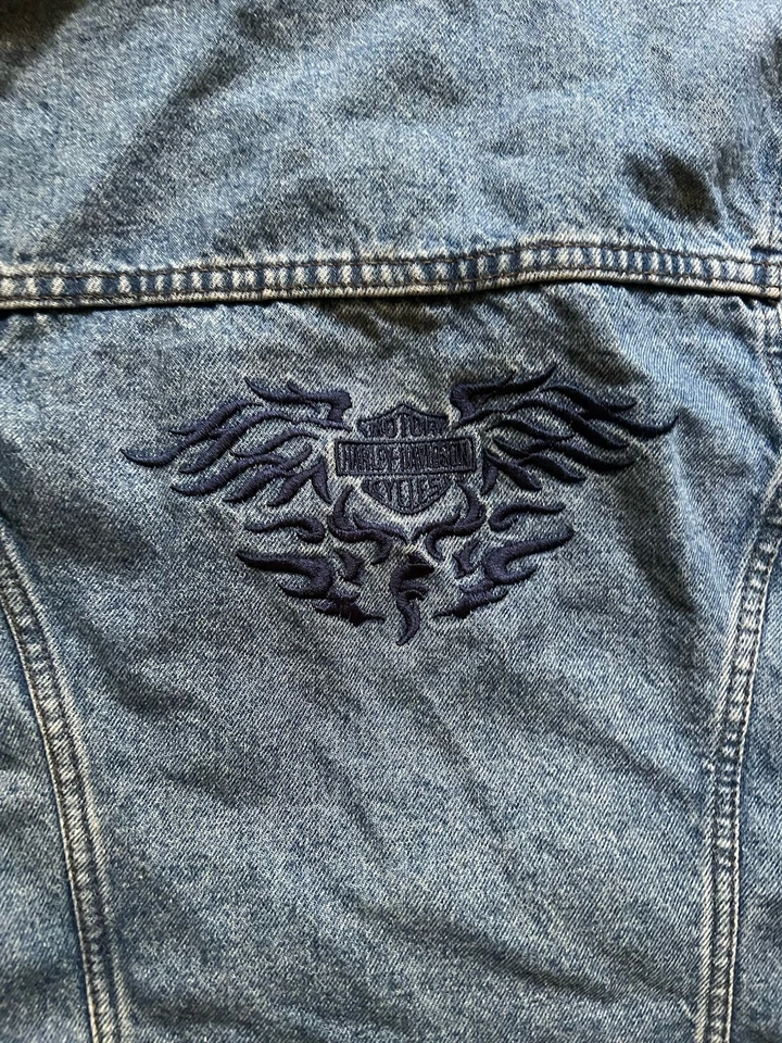 Harley Davidson Embroidered Jacket Women Blue Denim XS Jean By Biker Blues - Image 3 of 4
