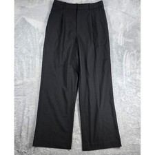 Uniqlo Pleated Tuck Wide Leg Trousers Black Large 30-31 Minimalist Workwear