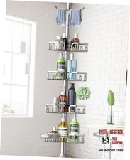 Corner Shower Caddy Tension Pole 4 Tier Adjustable Stainless 39-113 Silver-new