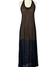 Judith March Black Crochet Maxi Knit Dress Size Small Beach Boho Coastal Witchy