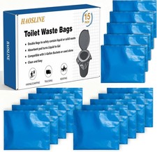 15 Pack Toilet Waste Bags Leak Proof Double Bag Design Absorbent Pad- Great fo