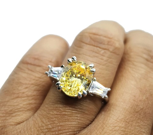 6.00Ct Creado en Laboratorio Citrino Amarillo 14K Bañado Oro Blanco Pedida Boda - Imagen 4 de 13